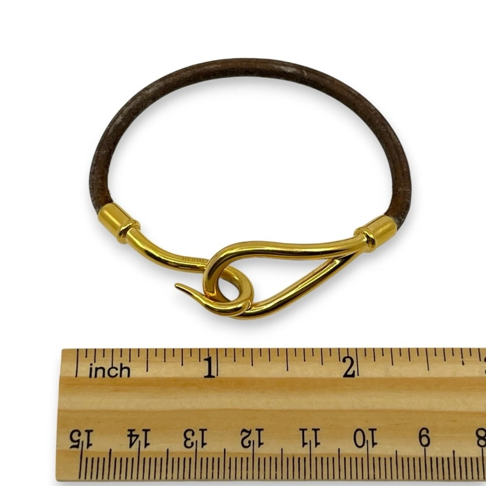 ❌SOLD❌Authentic Hermes Elegant Gold metal and Brown leather hook Bracelet